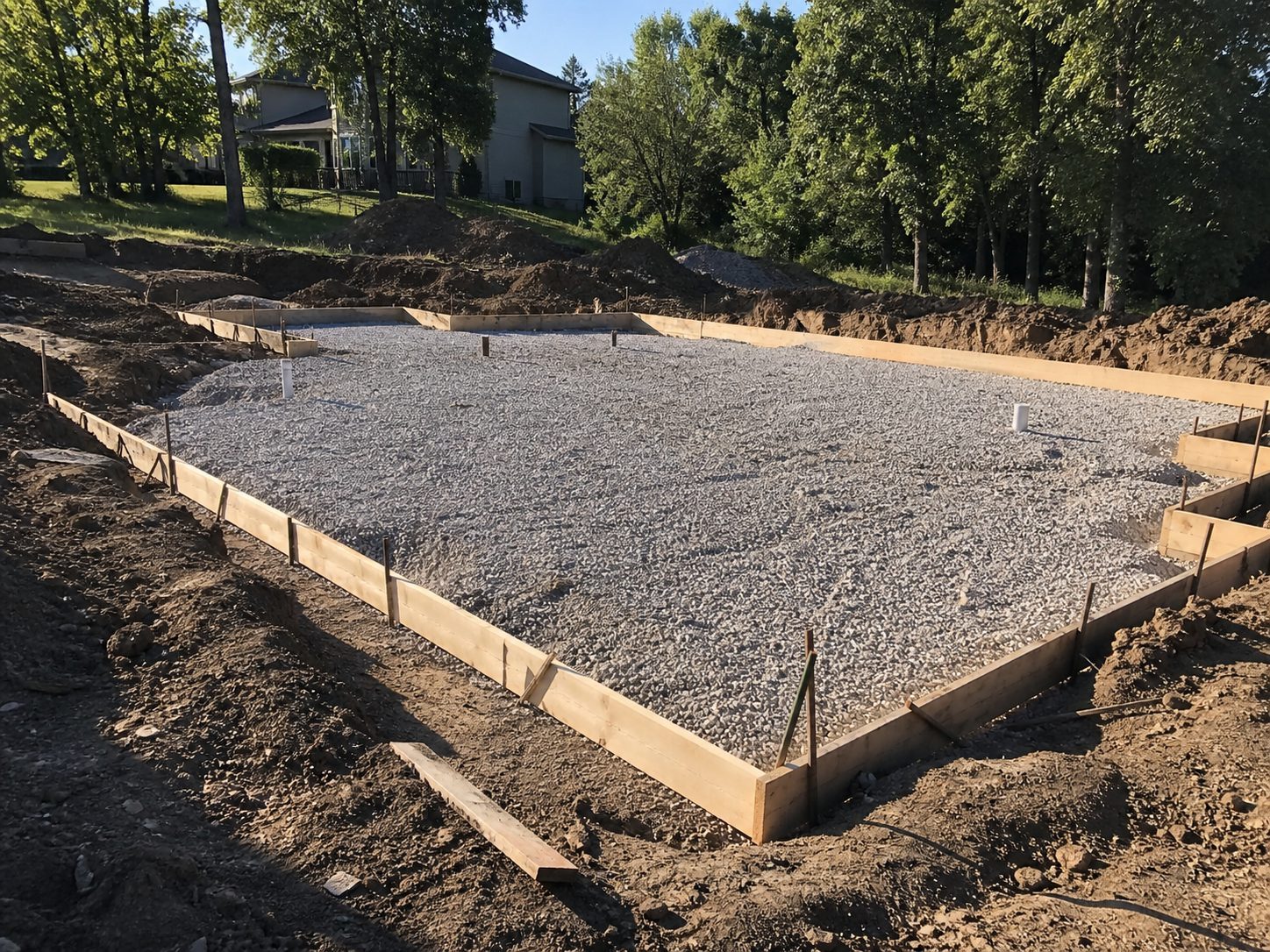 Concrete base preparation — gravel and forms ready for residential pour in Oak Grove, MO
